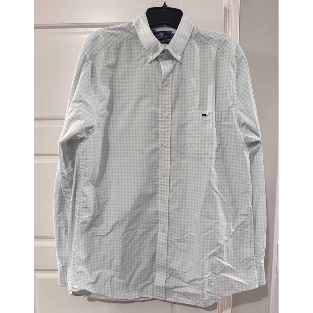 Vineyard Vines Slim Fit Tucker Shirt Men's Gingham Check Turquoise Stretch